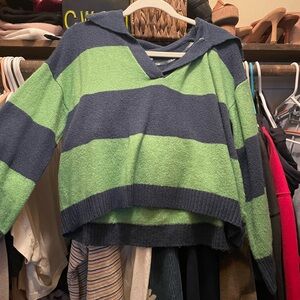 Target V-Neck Sweater in Green and Blue Stripes